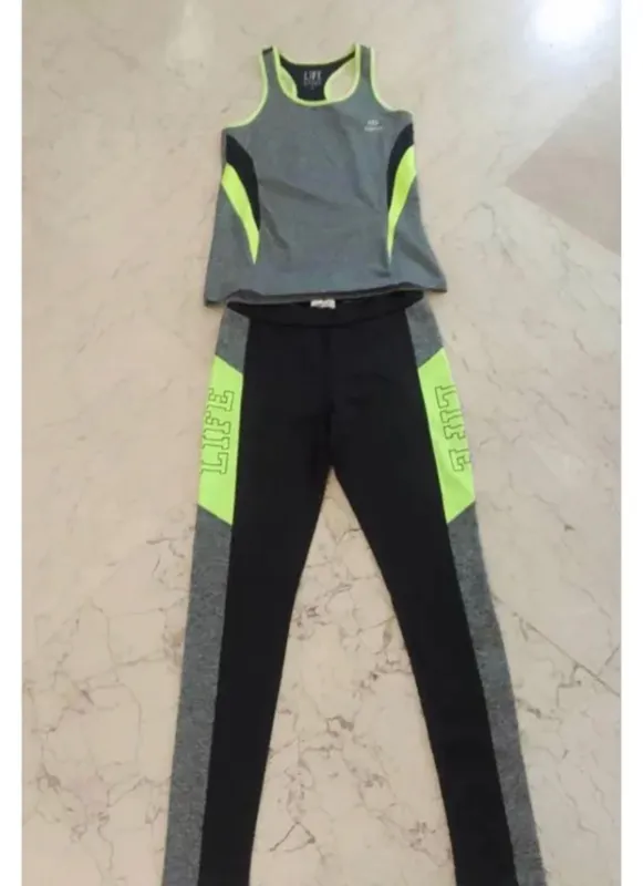 ست تاپ شلوار ورزشی زنانه زرد سبز فسفری طوسی