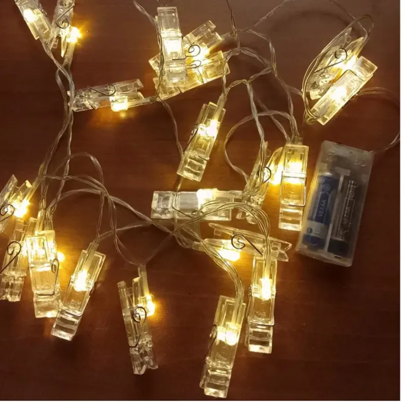 ریسه led چراغ گیره عکس باتری باتری ریسه سوزنی زرد