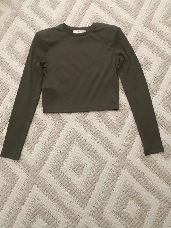 نیم تنه بلوز بادی سبز زیتونی اپل دار مانگو mango