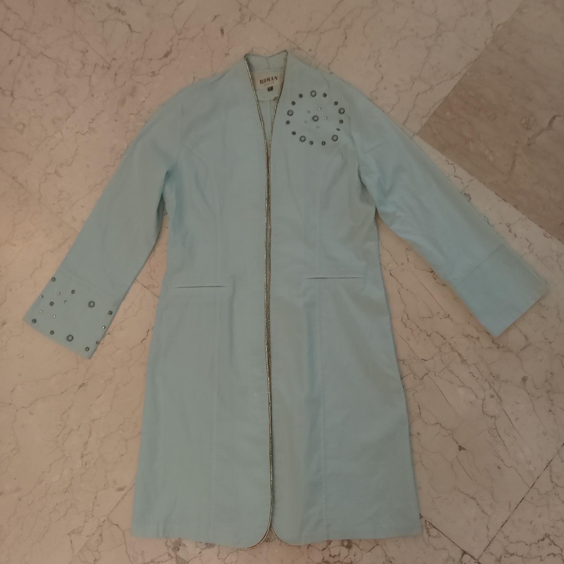 مانتو سبز آبی روشن طلایی نخی 4 فصل سایز 36 38 40 l