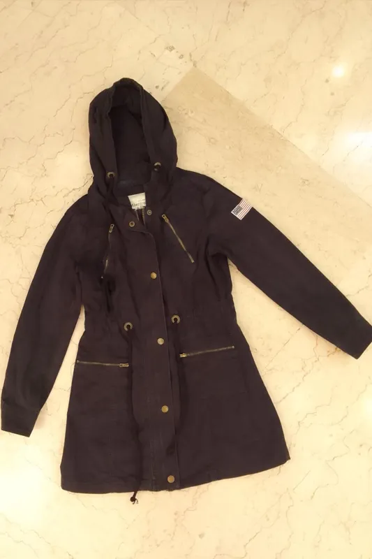 مانتو کتان سرمه ای زنانه دخترانه کاپشن بارانی