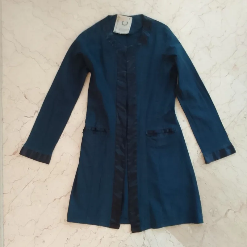 مانتو کت سرمه ای دخترانه زنانه کوتاه جلو باز