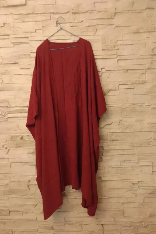 مانتو زرشکی قرمز ساده نخی دخترانه زنانه گشاد بلند