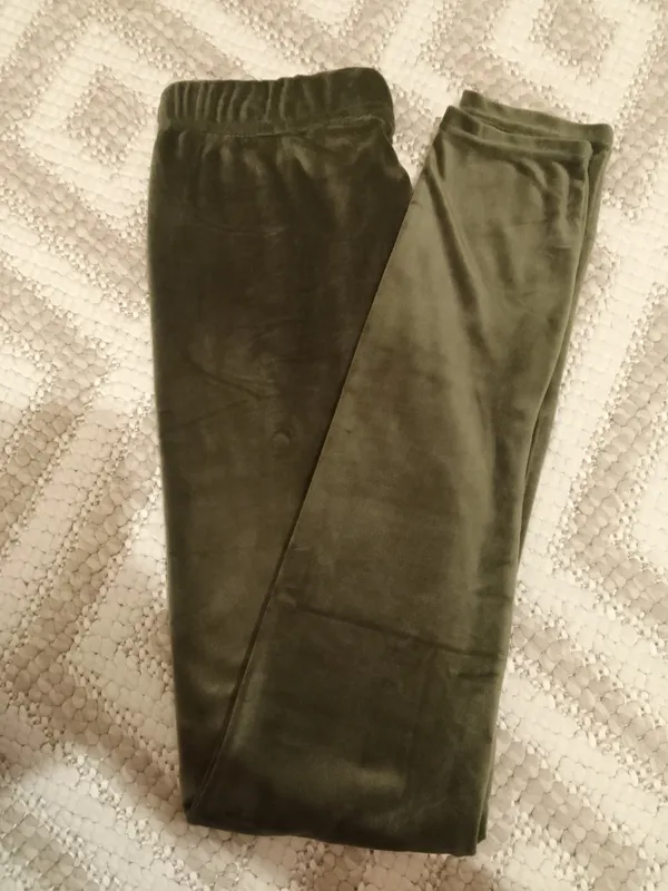 شلوار لگ ساپورت جذب سبز زیتونی مخمل زنانه دخترانه