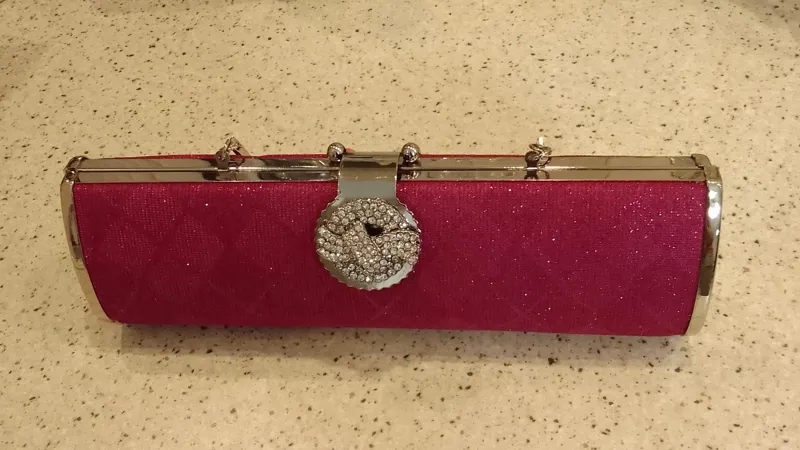 کیف مجلسی صورتی سرخابی نقره ای نگین دار کوچک شاین