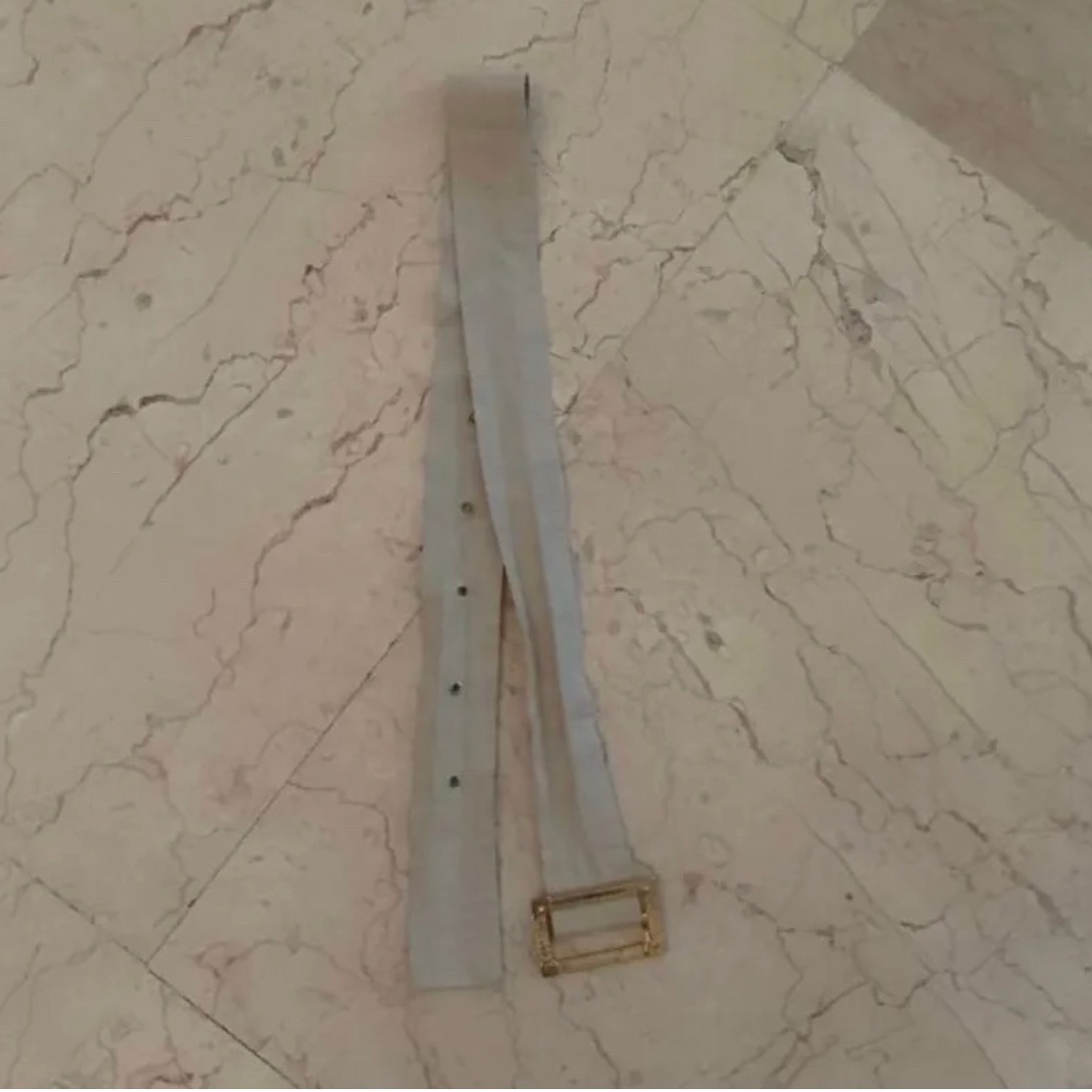 کمربند پارچه ای نخی کرم طوسی توسی سگک دار