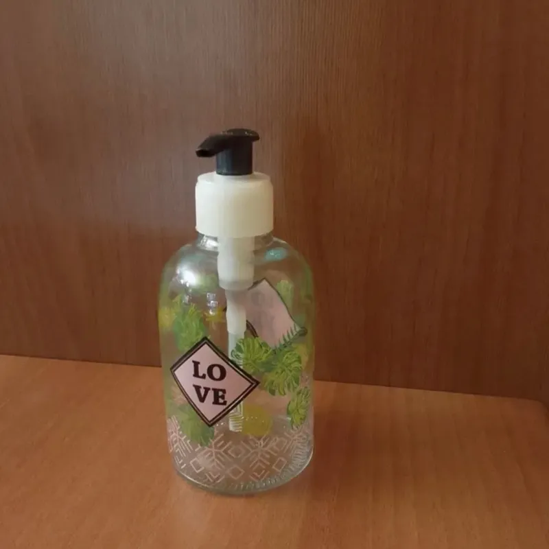 جا مایع دستشویی شیشه ای سبز صورتی برگ ظرفشویی