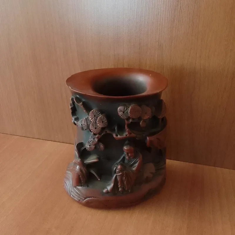 گلدان چوبی چینی ژاپنی قدیمی آنتیک جا قاشق چنگالی
