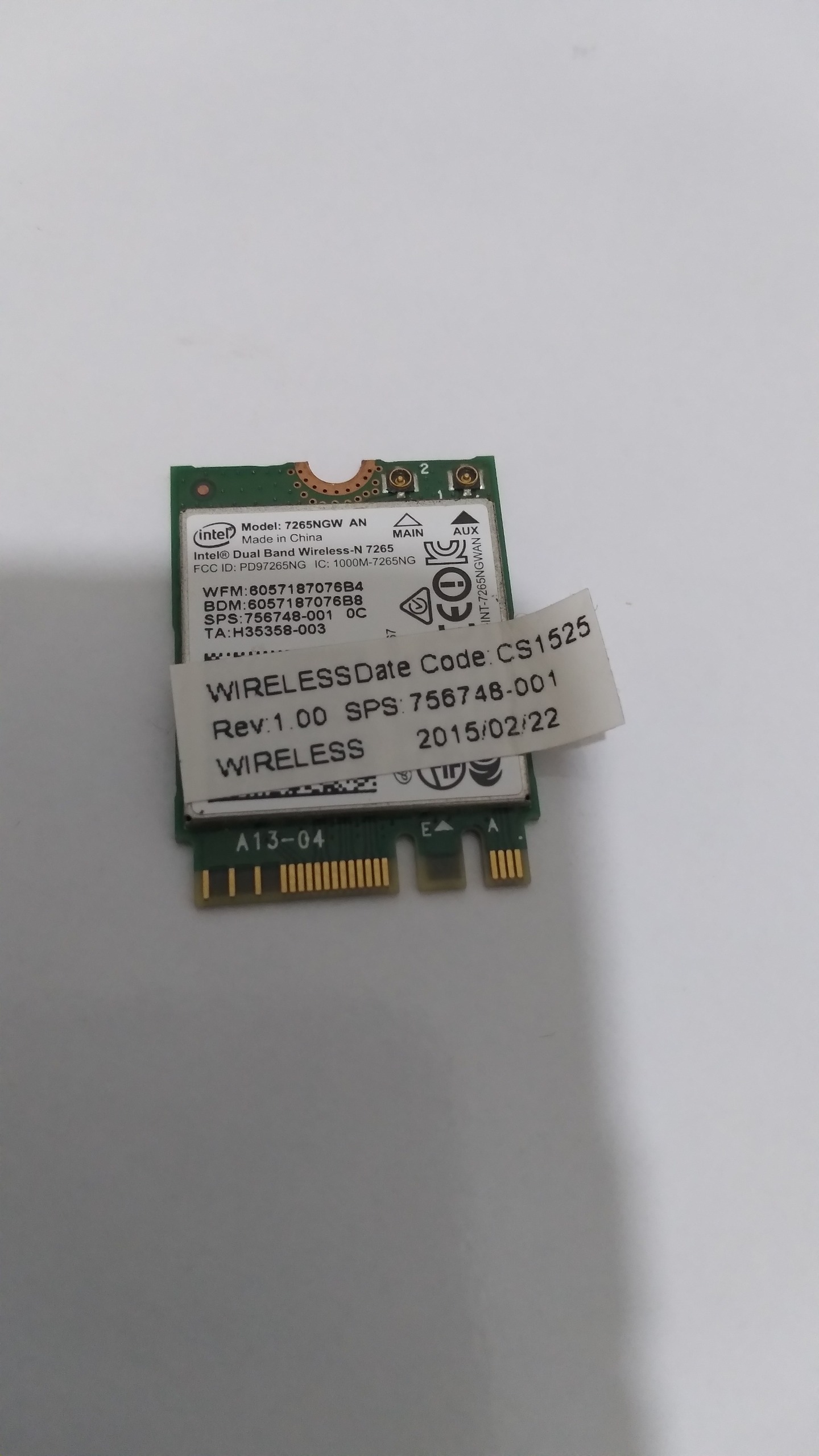 کارت وایرلس لپ تاپ Intel 7265NGW  AN استوک