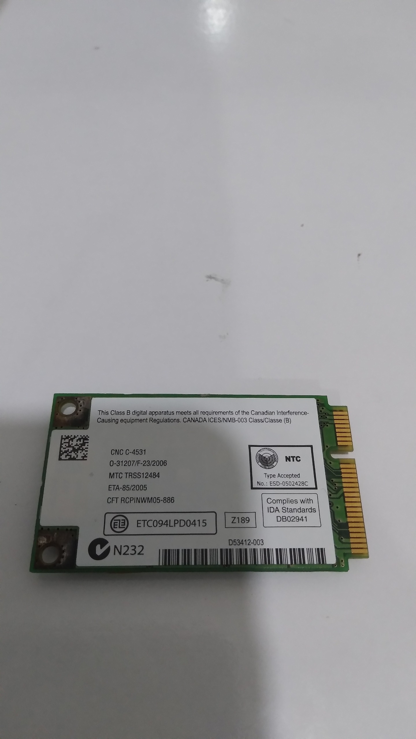 کارت وایرلس لپ تاپ دل مدل WM3945ABG  MOW1