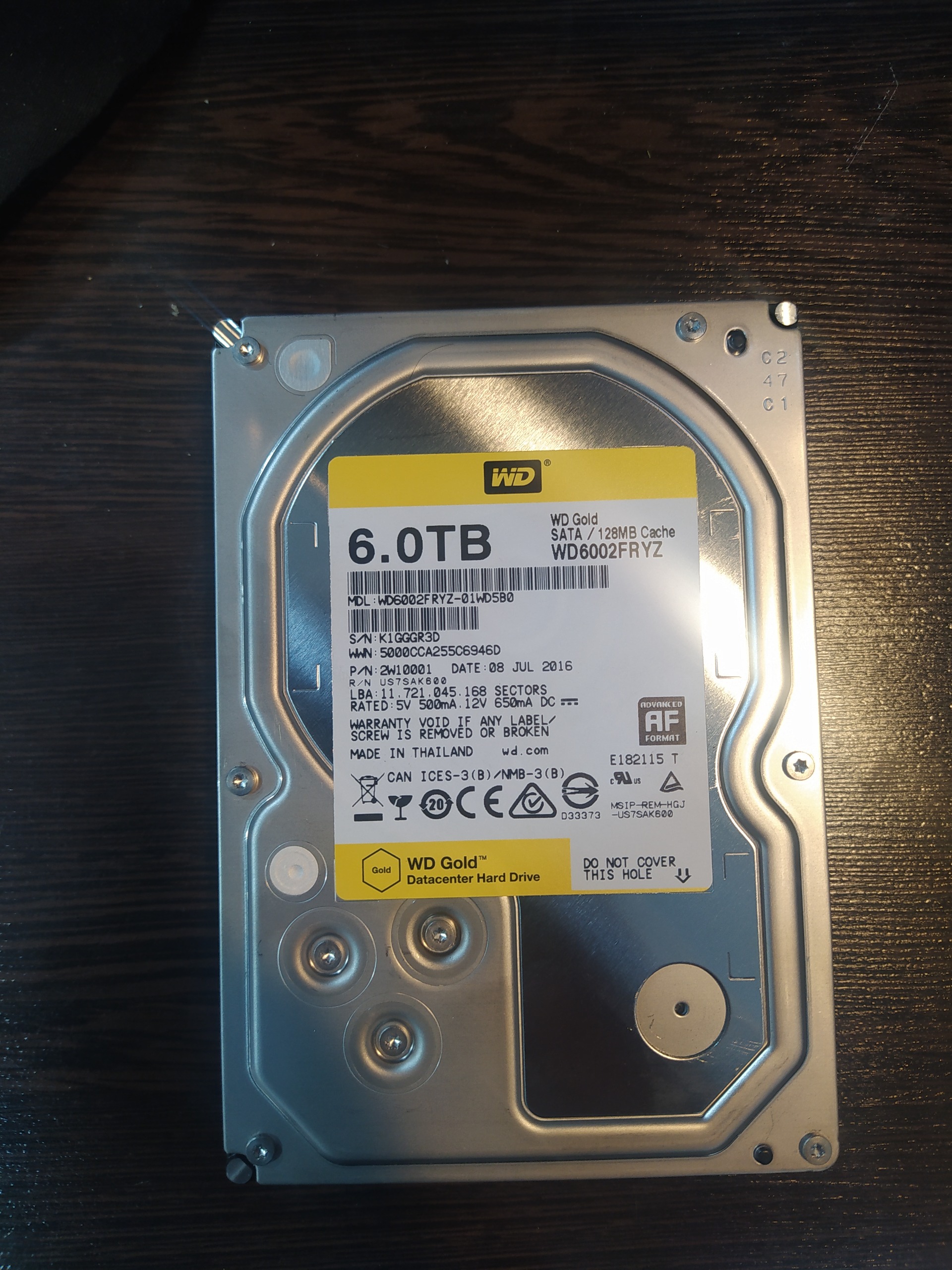 هارد وسترن شش ترابایت wd gold 6TB