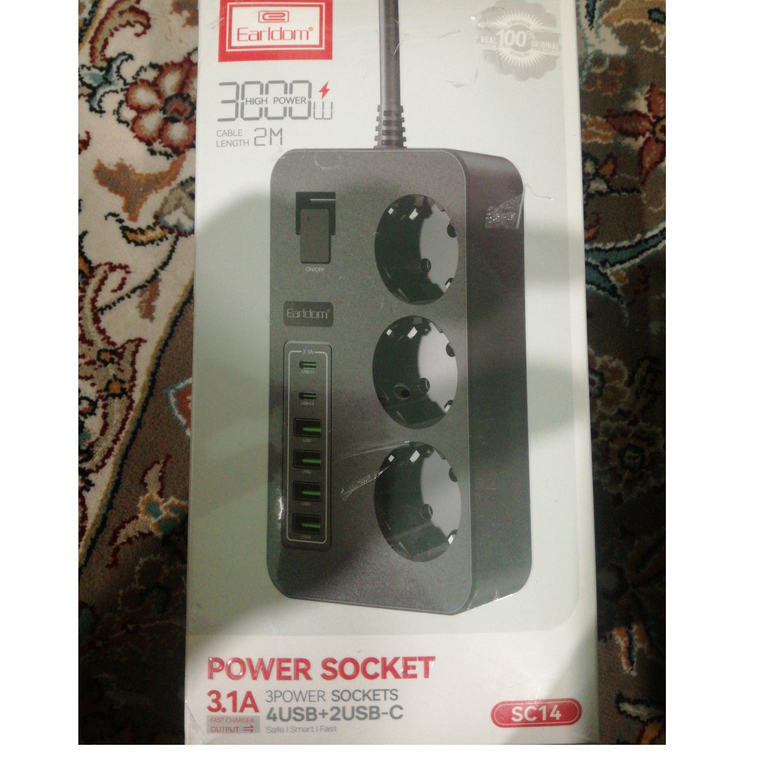 سه راهه USB دار برق Earldom 3000W