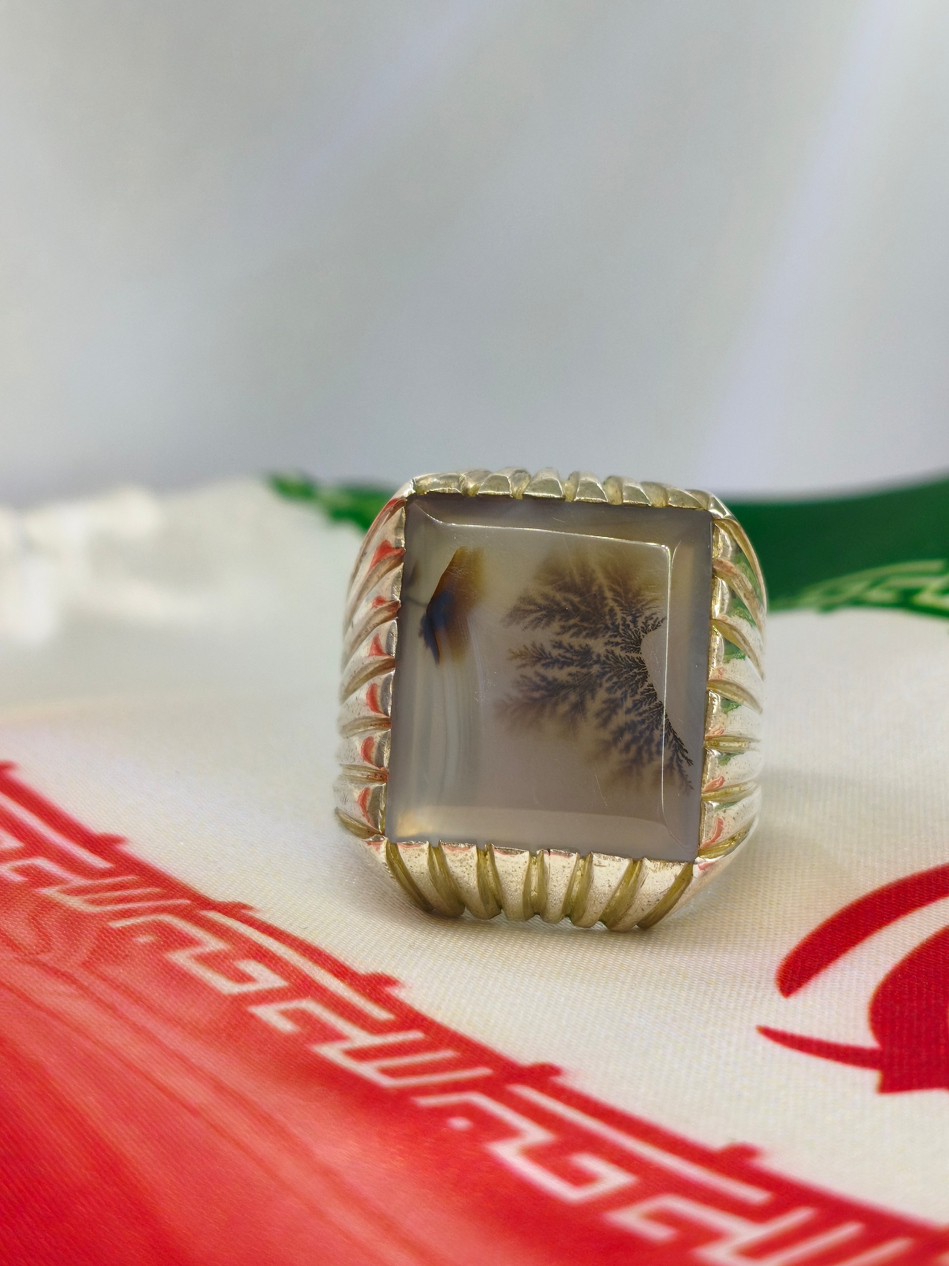 38 گرم انگشتر عقیق شجر قاین دستساز