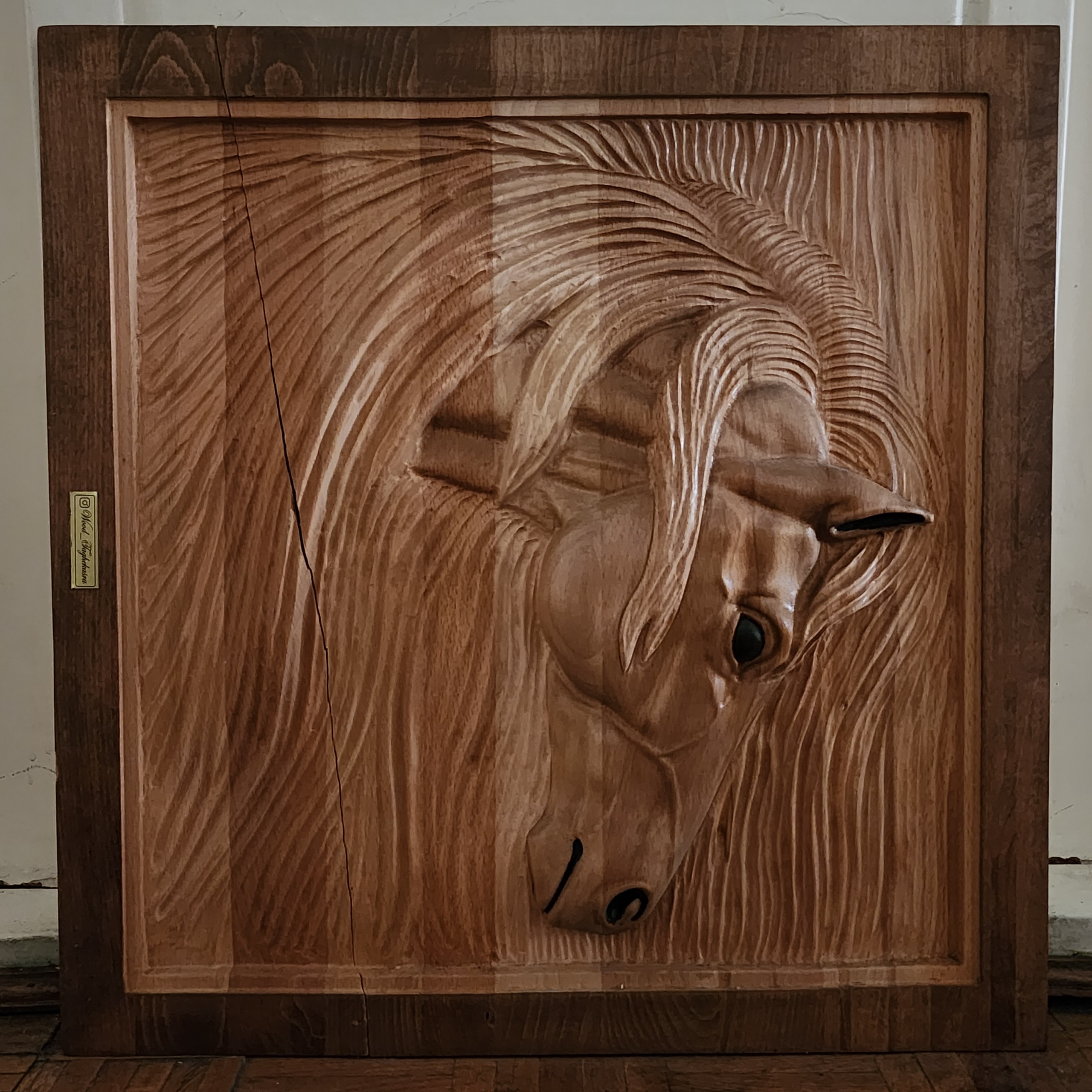 تابلو منبت چوب راش سر اسب اثر استاد محمد نصر