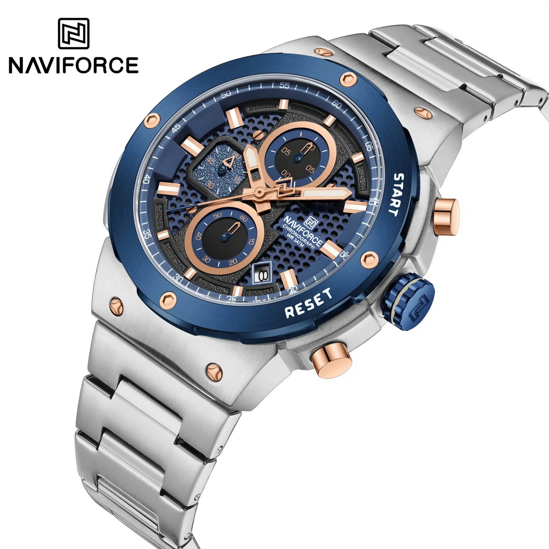 ساعت نیوی فورس استیل توپر سه موتوره تقویمدار ضدآب