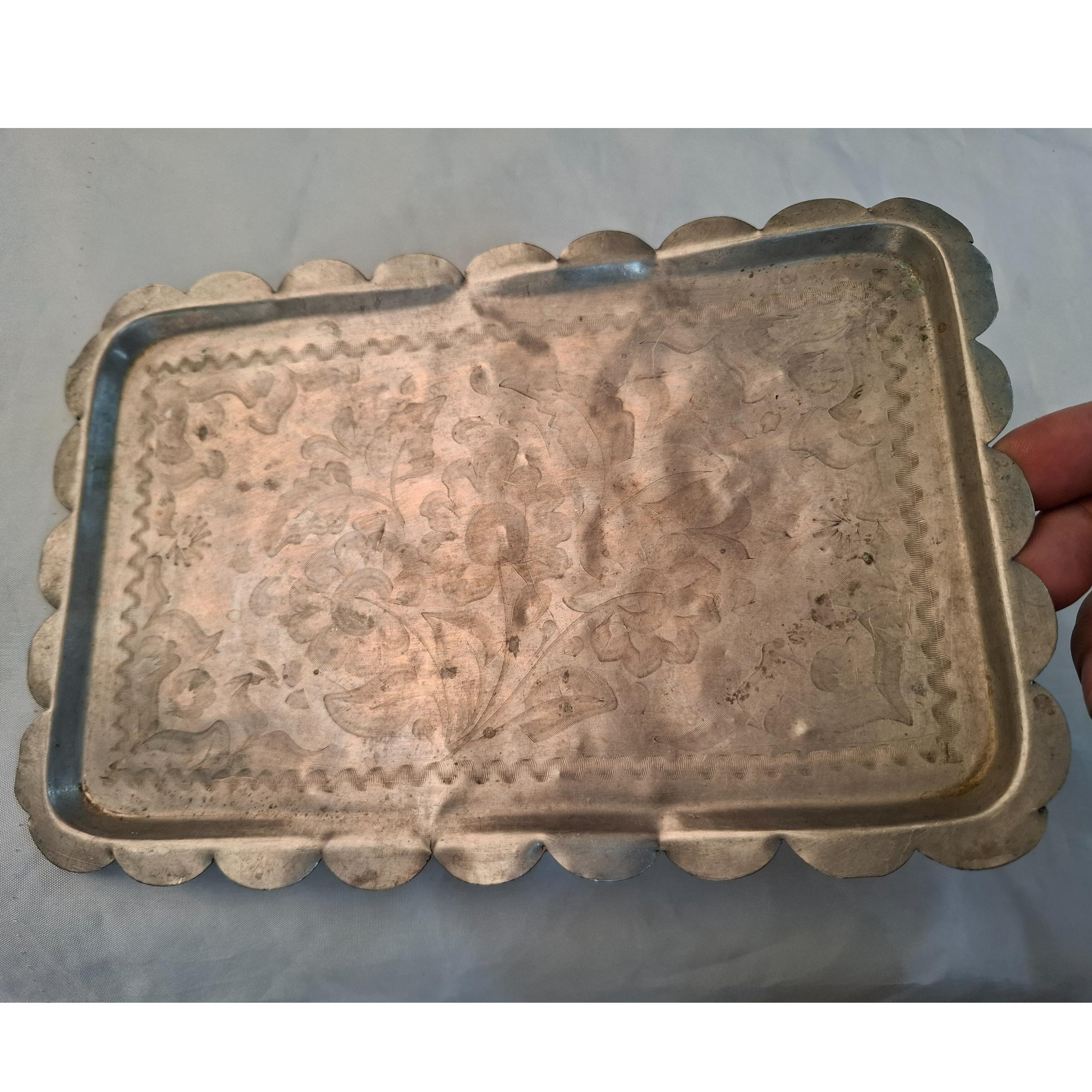 سینی ورشو قدیمی دستساز قلمکاری انتیک