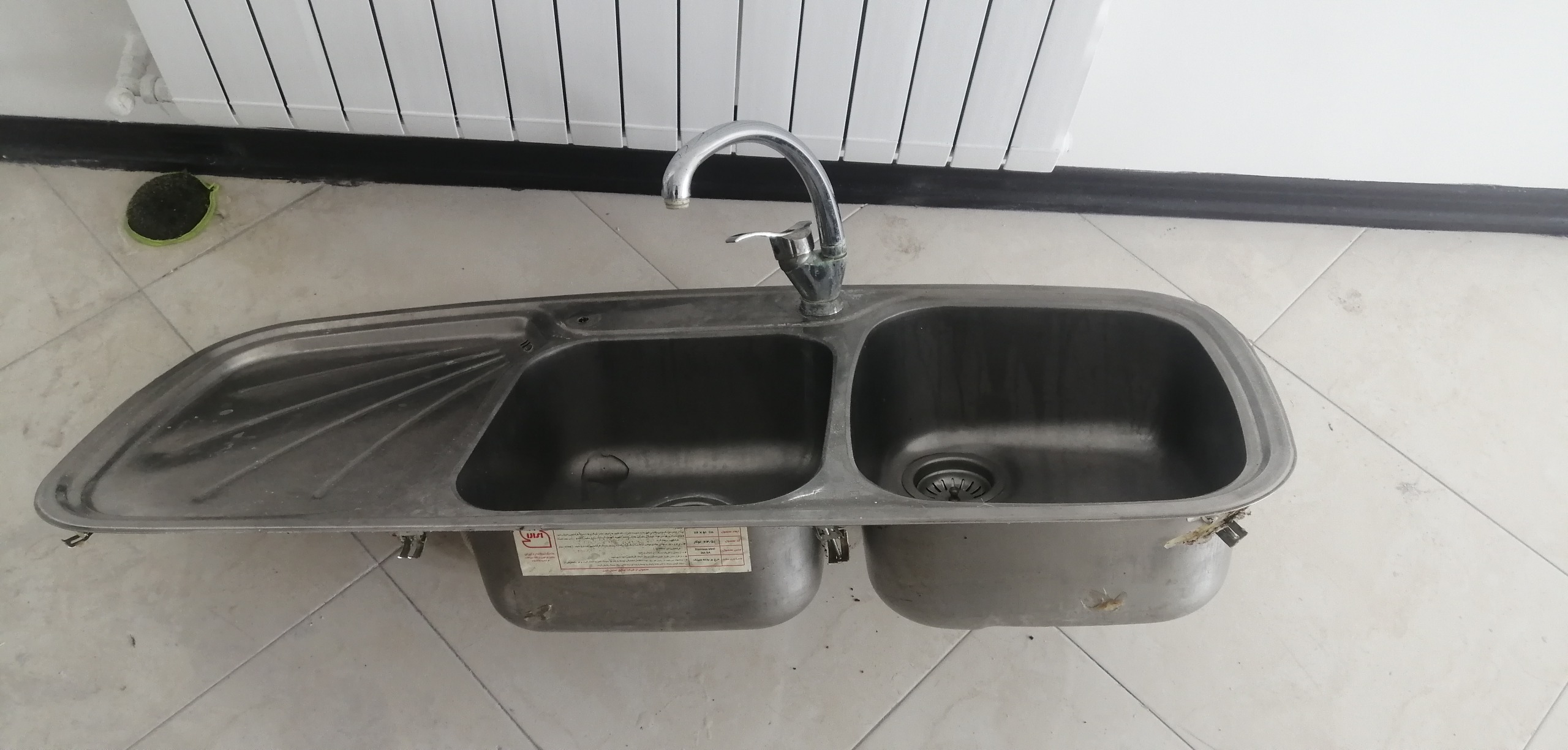 سینک توکار دو قلو  شیر اهرمی بدون علم