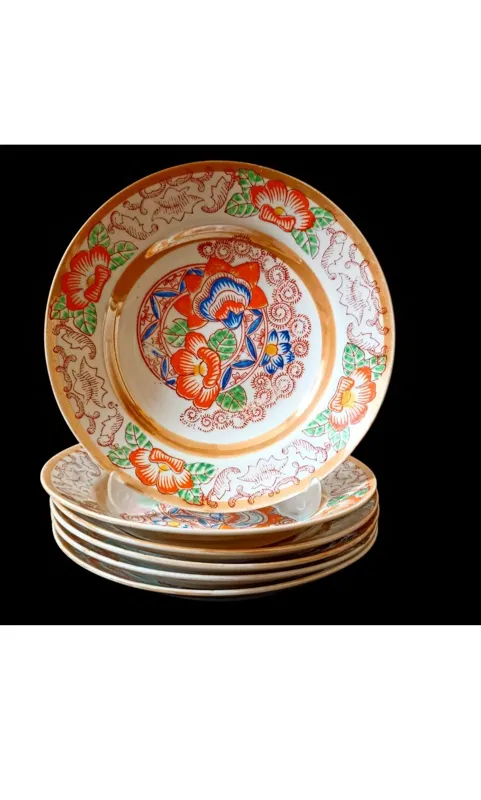 ارسال رایگان ،یکدست بشقاب کمیاب نقاشی آبرنگی ژاپن