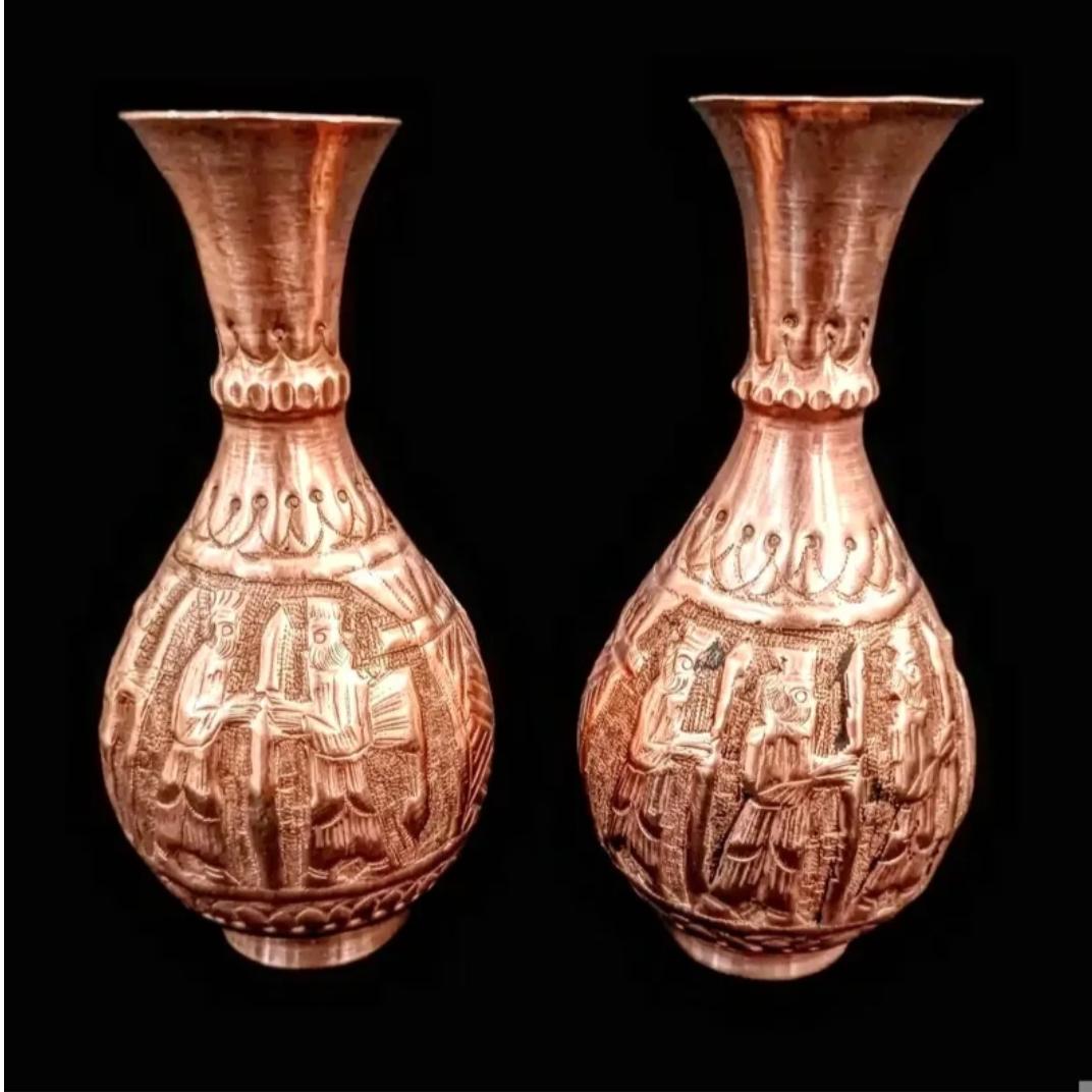 یک جفت گلدان مسی قدیمی