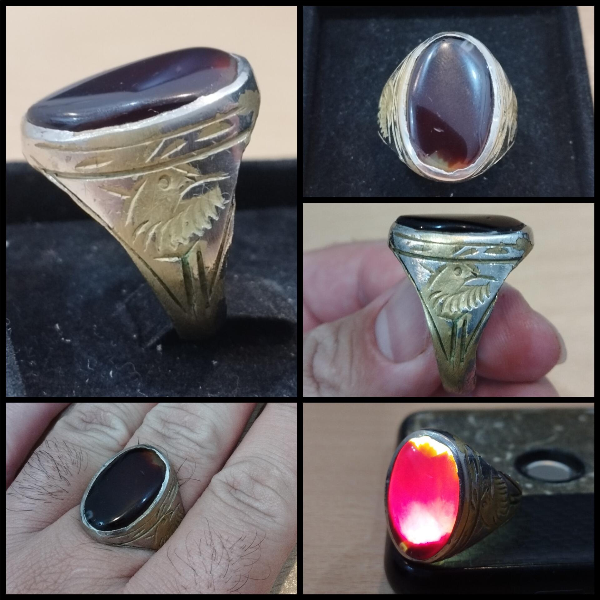 انگشتر عقیق رگه دار خاص آنتیک عصر پهلوی اول