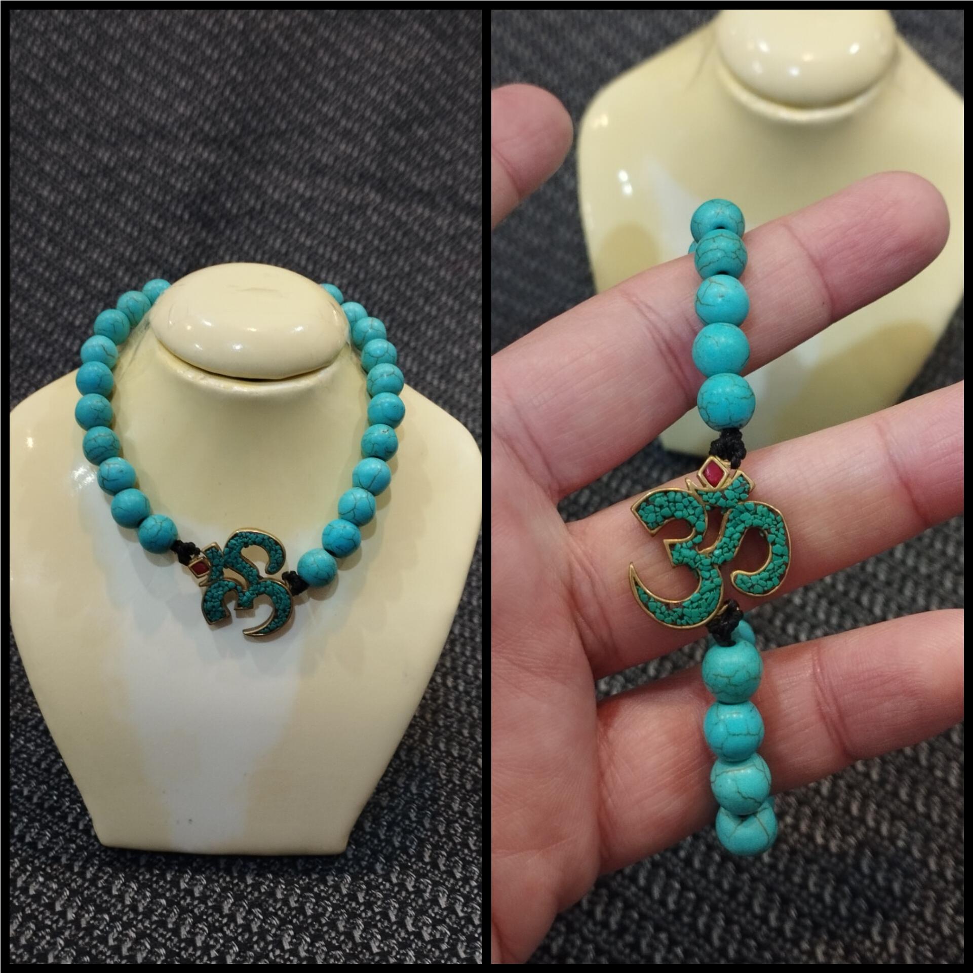 دستبند فیروزه برنجی با سنگ های فیروزه