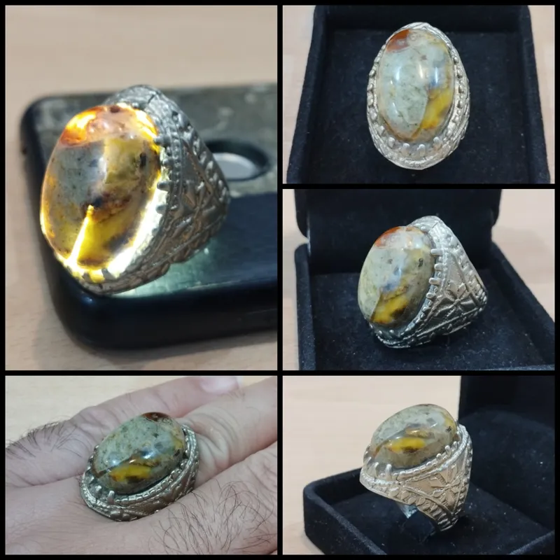 انگشتر عقیق عسلی پر خواص با تسبیح هدیه