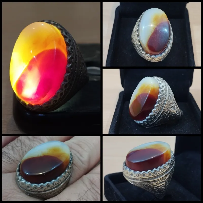 انگشتر عقیق اعلای آنتیک پهلوی با تسبیح هدیه