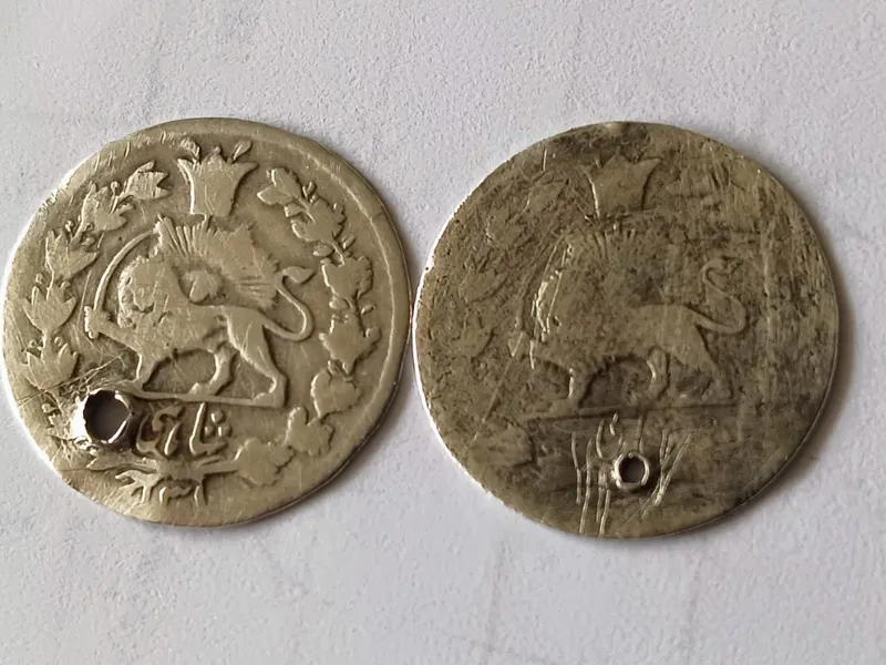 جفت سکه نقره شاهی سلطان ناصرالدین شاه قاجار