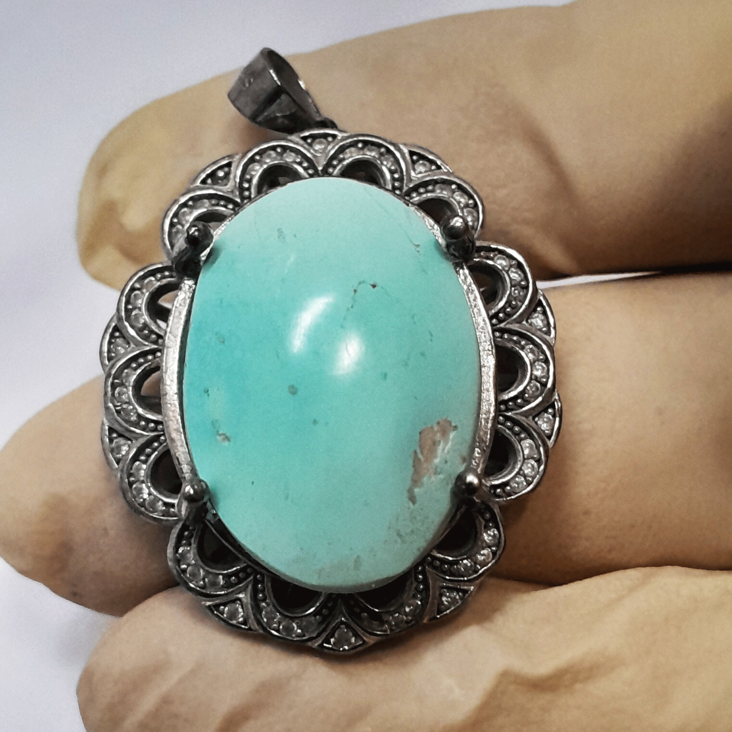 آویز فیروزه معدنی پایه نقره 925 سنگین 17 گرمی