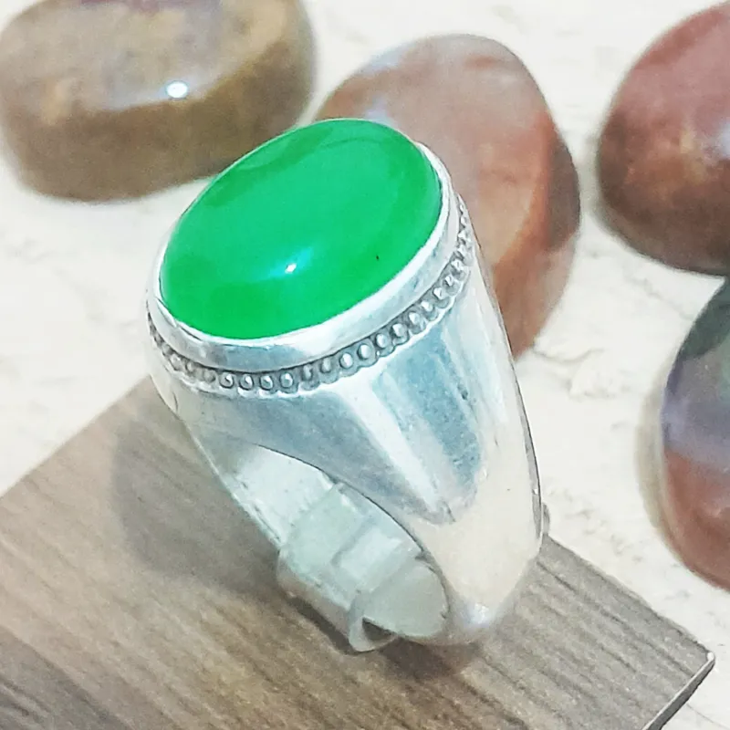 انگشتر عقیق سبز مردانه نقره 925