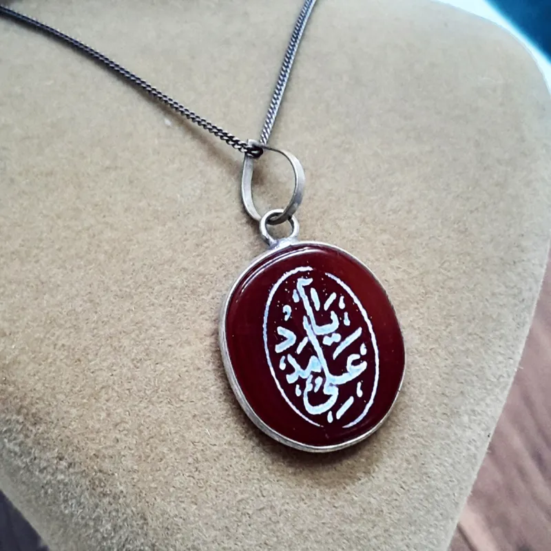 آویز عقیق خراسان سرخ دست ساز