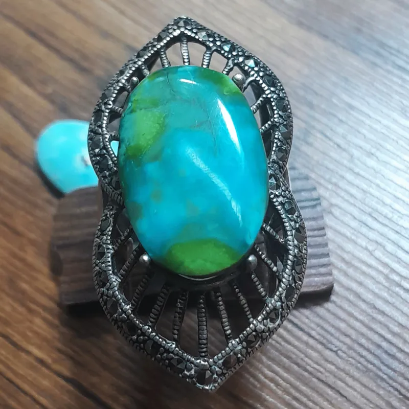 انگشتر زنانه طرح گل فیروزه آبی گل کاسنی زیبا