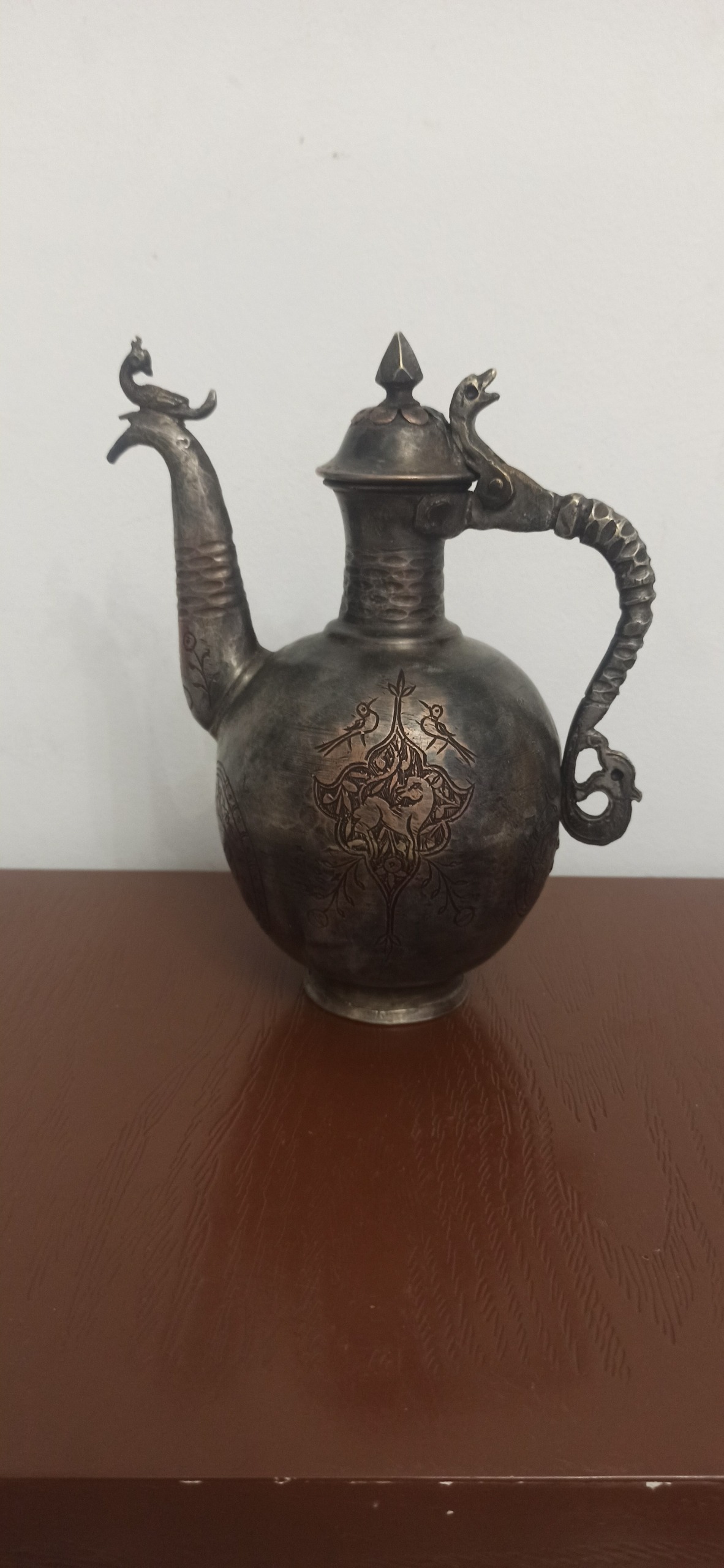 آفتابه مسی قلمزنی درب دار 23 سانتی کلکسیونی