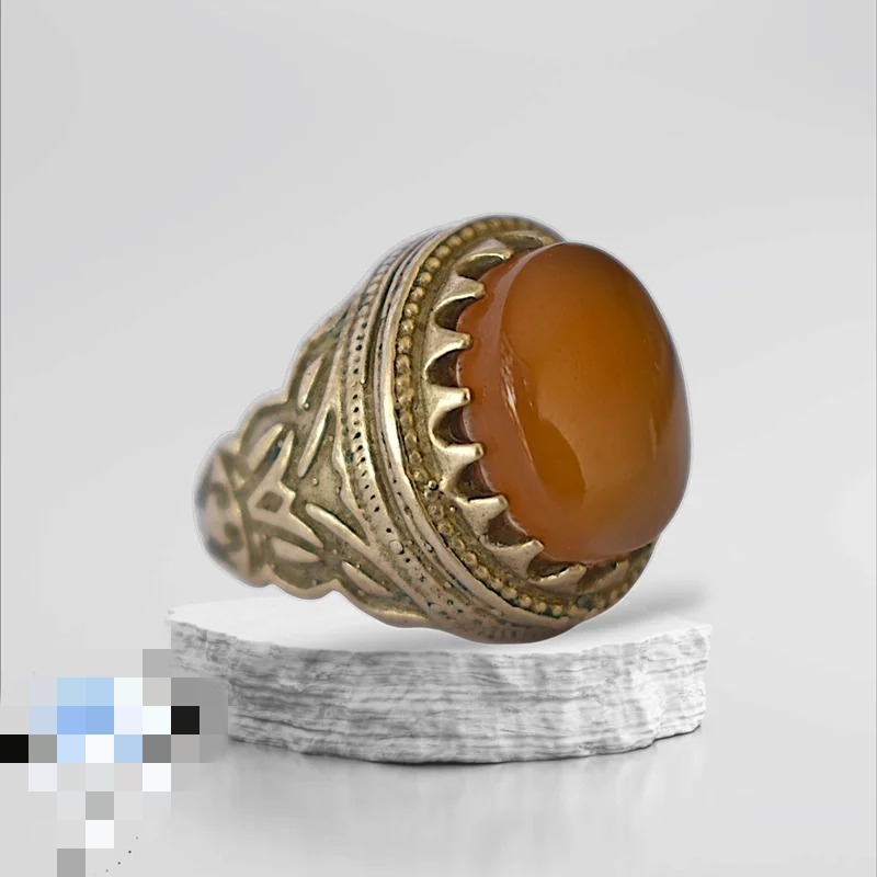 انگشترمردانه عقیق عسلی یمنی