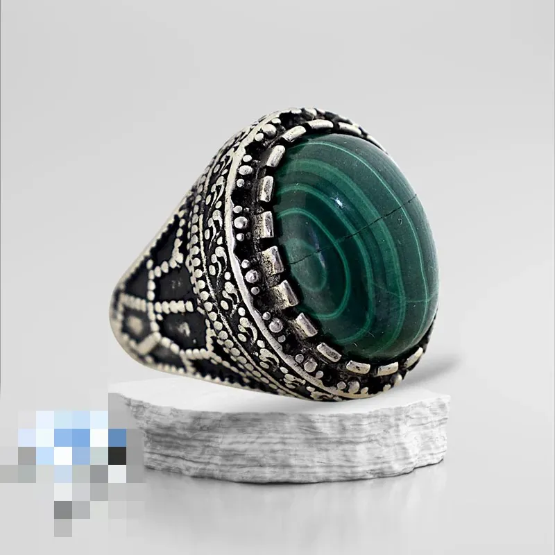 انگشتر مالاکیت کنگو معدنی (ترک دارد)