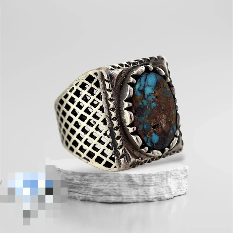 انگشتر مردانه فیروزه آبی نیشابور t252