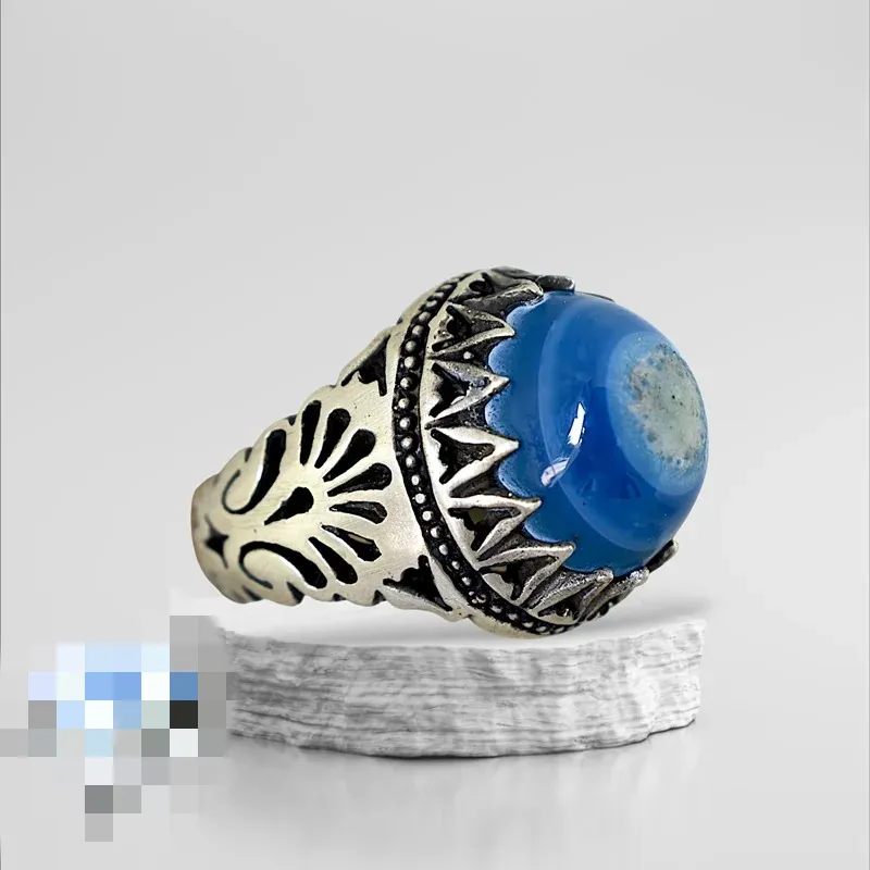 انگشترمردانه عقیق باباقوری آبی خاص