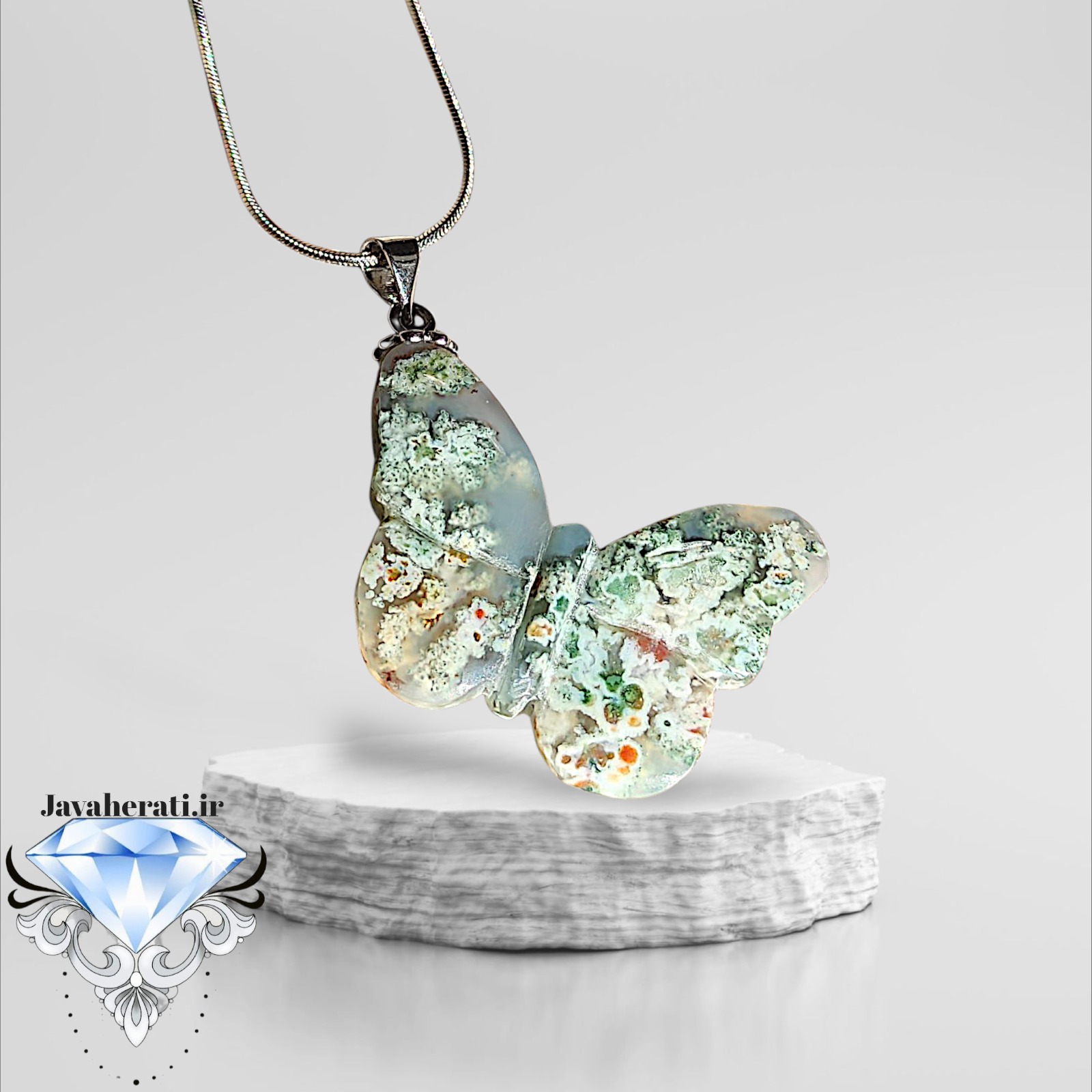 گردنبند عقیق شجرفردوس کاروینگ پروانه