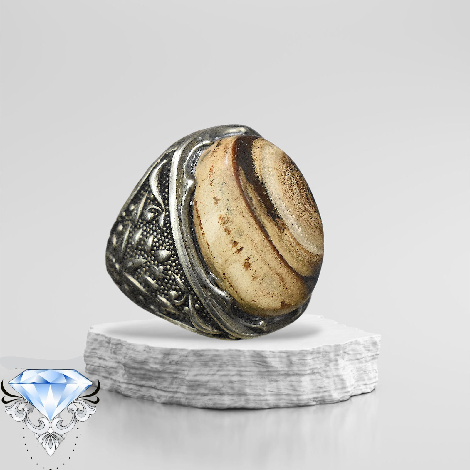 انگشترمردانه عقیق ملکی درشت