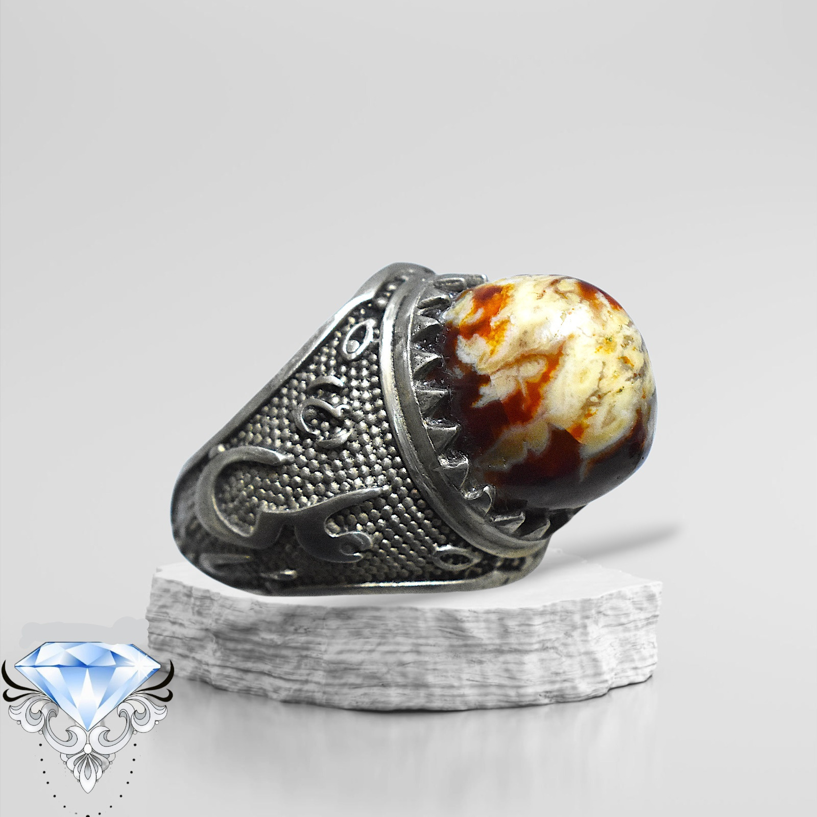 انگشترمردانه عقیق سرخ کله قندی