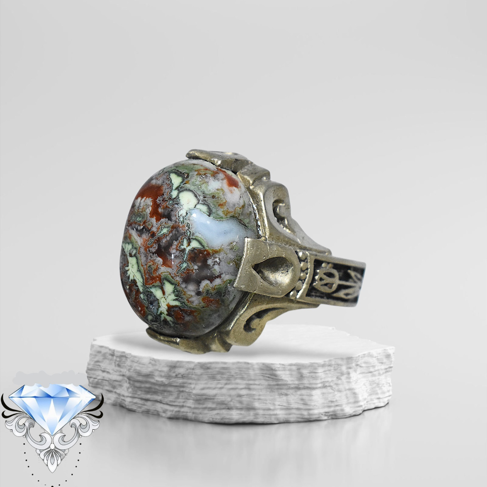 انگشتر عقیق شجرمنظره ای معدنی فردوس