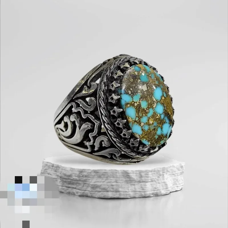 انگشترمردانه فیروزه رگه طلایی نیشابور