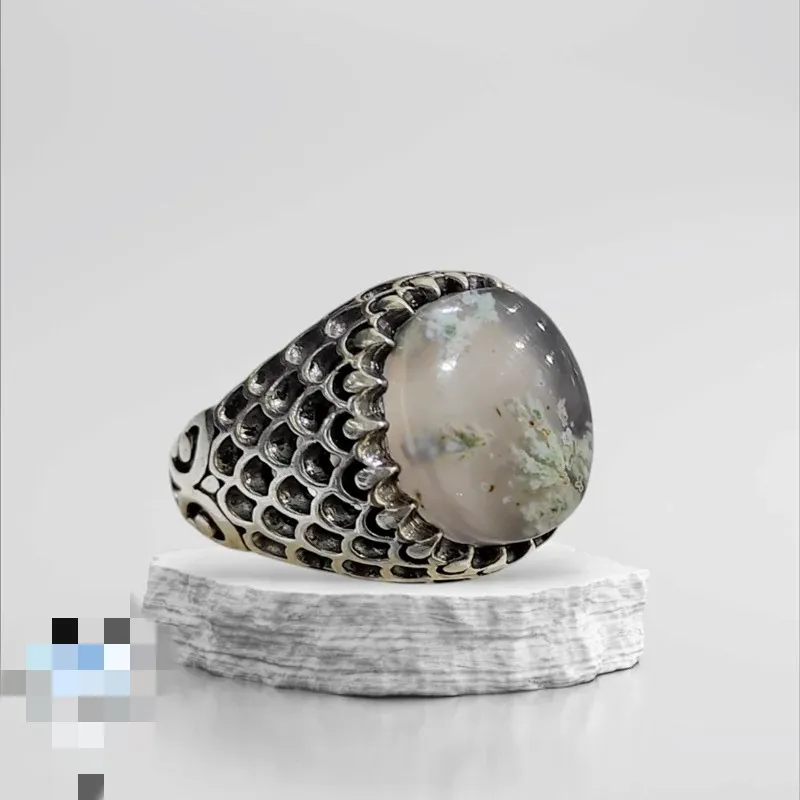 انگشترنقره عقیق شجر بهاری معدنی