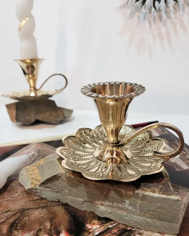 جاشمعی انگشتی برنجی طرح گل