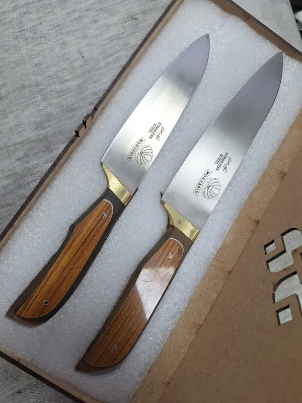 چاقوی آشپزخانه ست سرویس 2عددی با جعبه چوبی