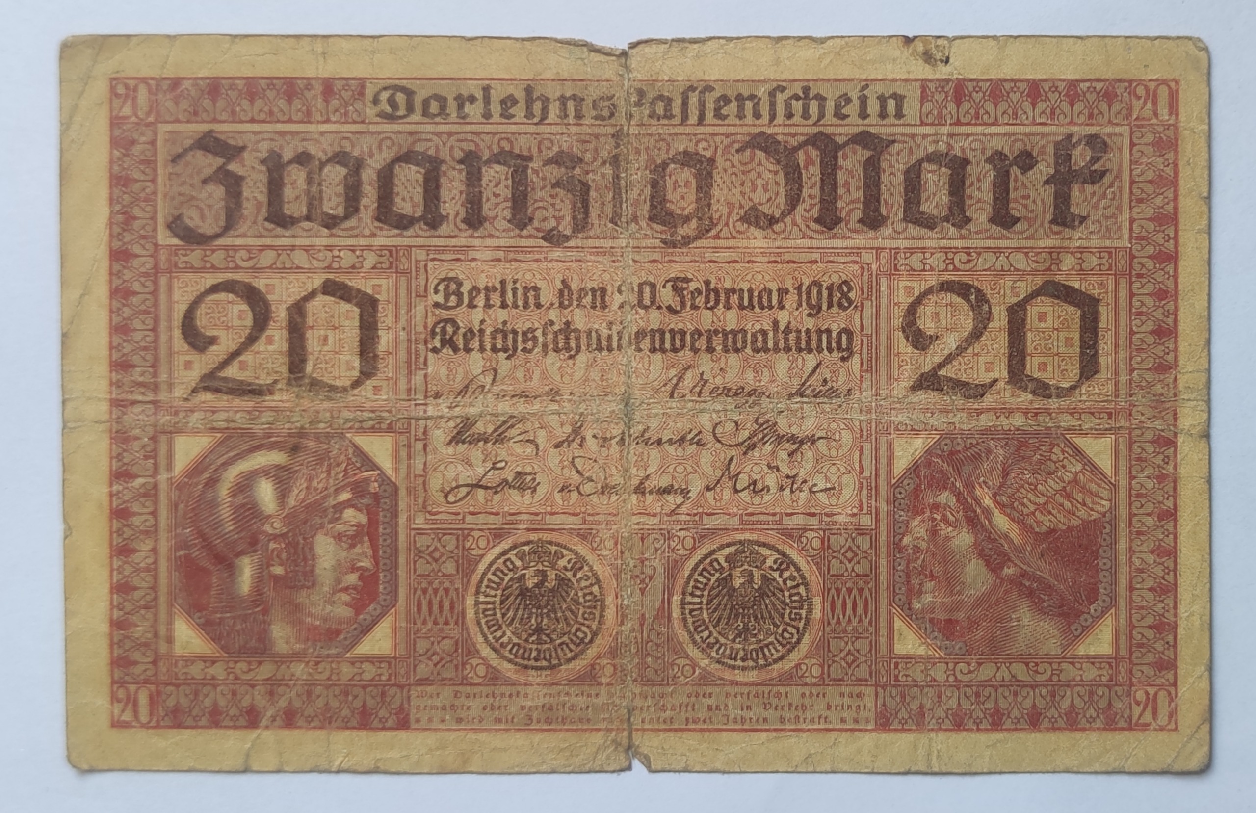 اسکناس تک 20 مارک آلمان 1918