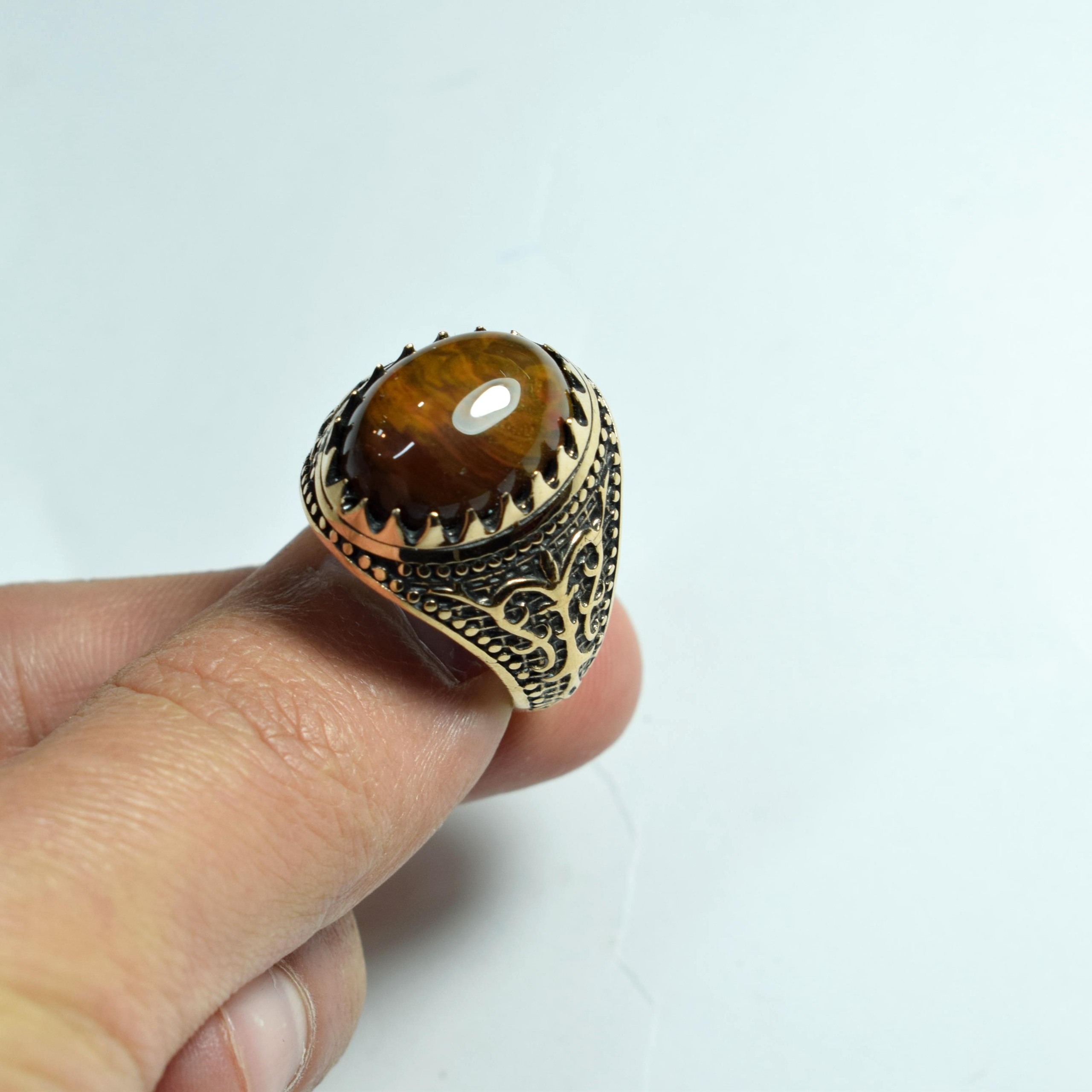 انگشتر عقیق جاسپر شجری معدنی طلاروس