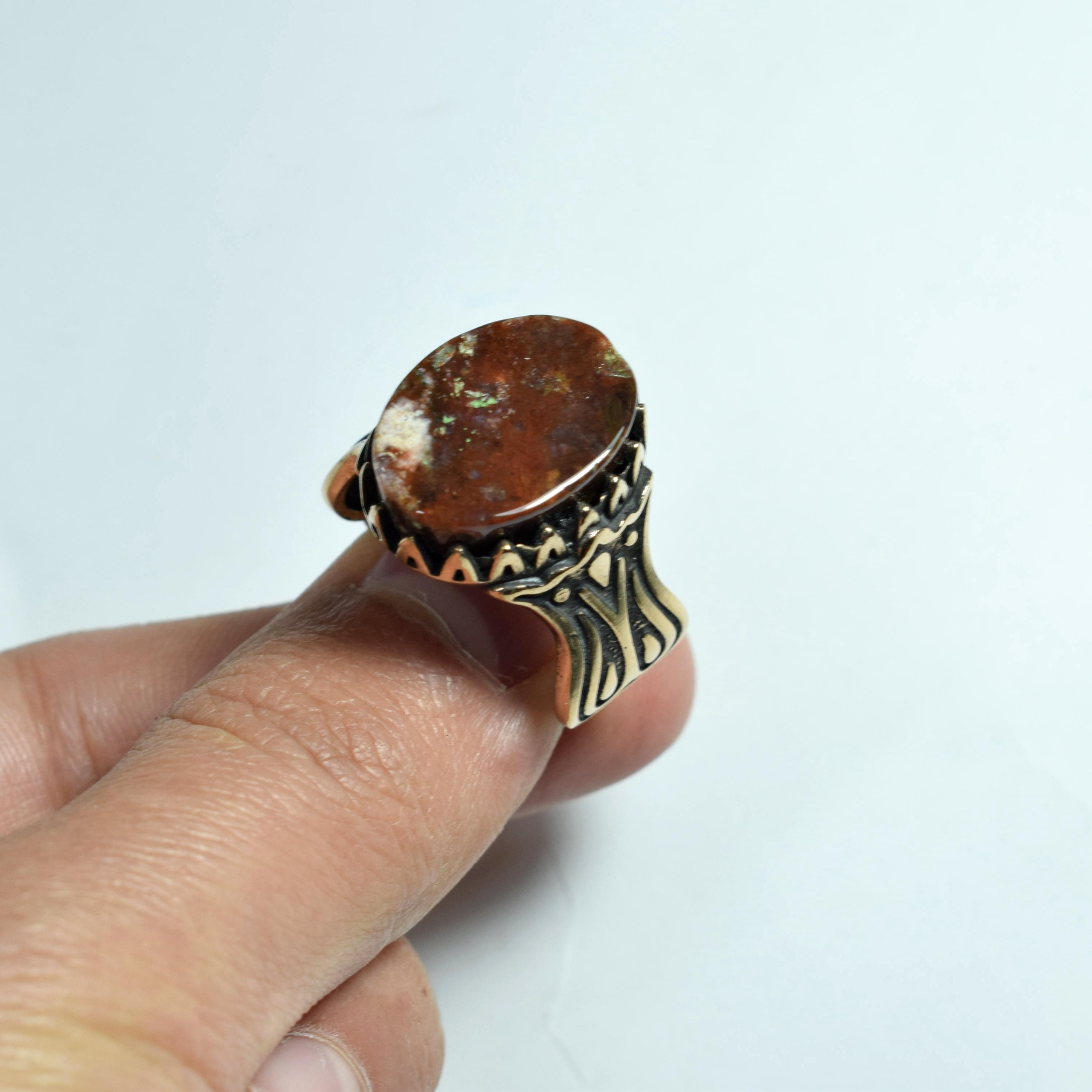 انگشتر جاسپر شجری معدنی طلاروس