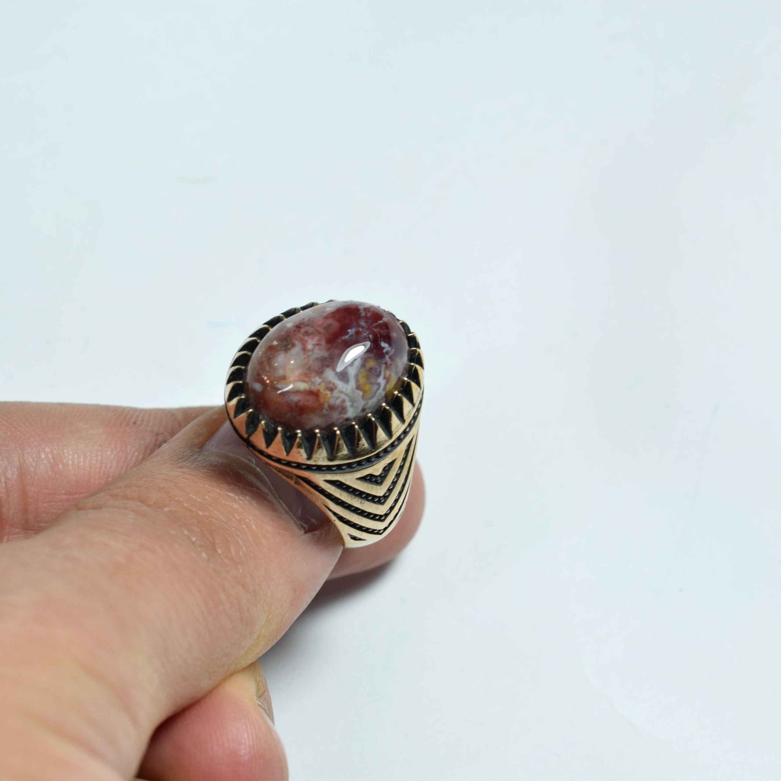 انگشتر عقیق شجر رنگی معدنی طلاروس