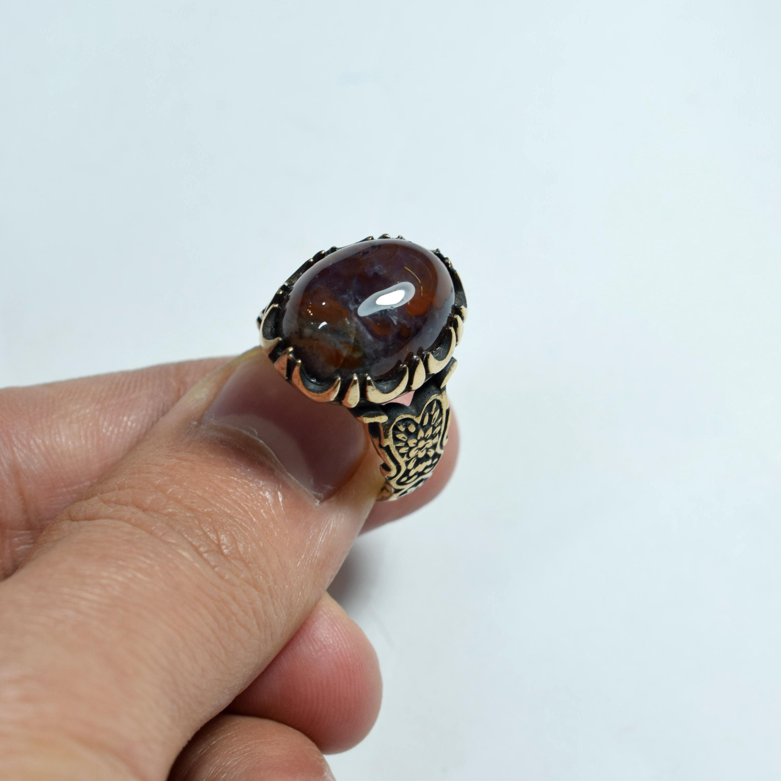 انگشتر عقیق طرح دار جذاب معدنی طلاروس